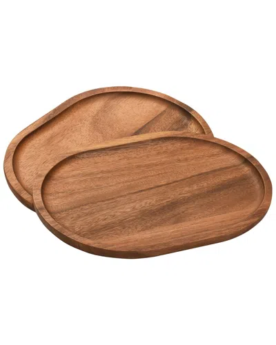Kalmar Home Set Of 2 Oval Plates - Large In Brown