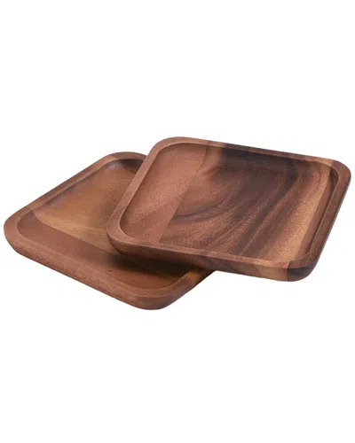 Kalmar Home Set Of 2 Square Plates - Small In Brown