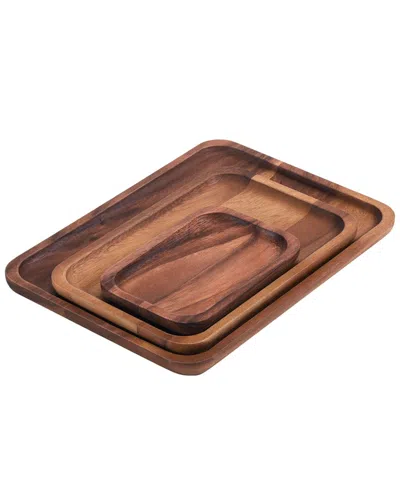 Kalmar Home Set Of 3 Rectangular Plates In Brown