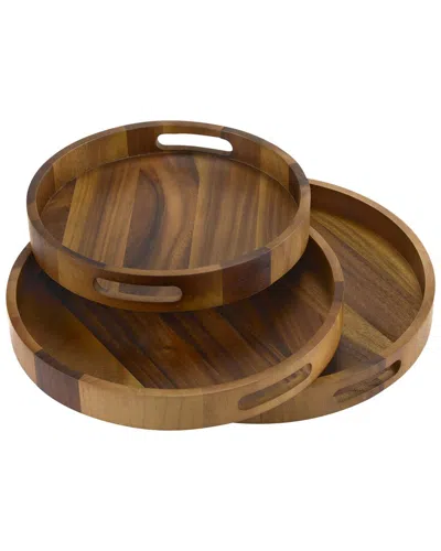 Kalmar Home Set Of 3 Round Serving Trays In Brown