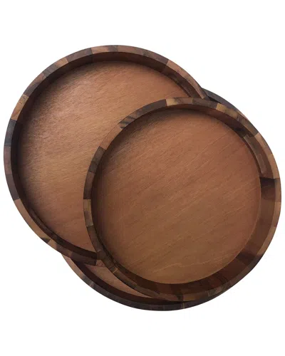 Kalmar Home Set Of 3 Round Serving Trays In Brown