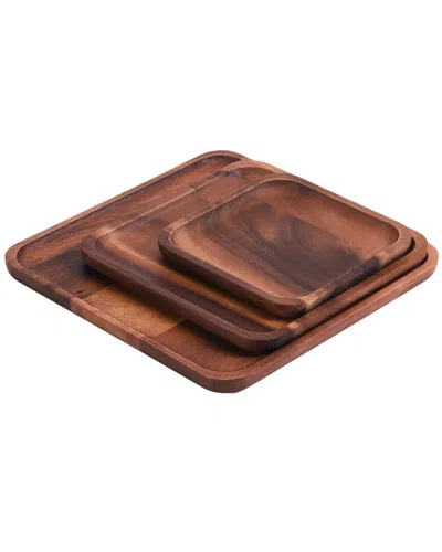 Kalmar Home Set Of 3 Square Plates In Brown