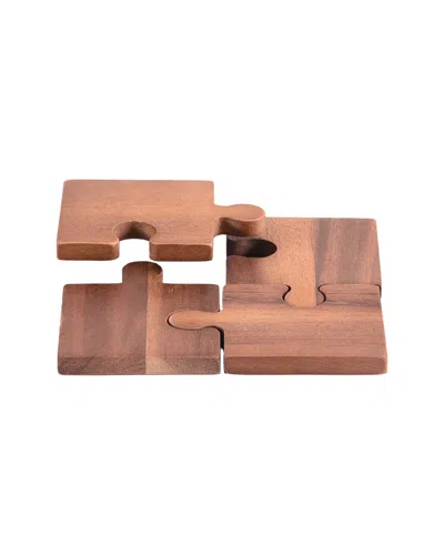 Kalmar Home Set Of 4 Puzzle Piece Coasters In Brown
