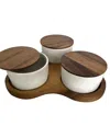 Kalmar Home Triangular Serving Set With 3 Ceramic Dishes In Brown