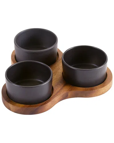 Kalmar Home Triangular Serving Set With 3 Ceramic Dishes In Brown
