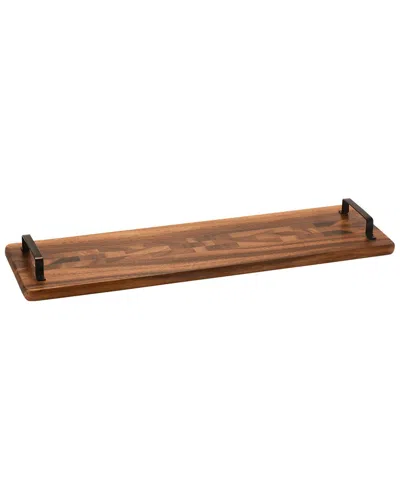 Kalmar Home Wood Tray W/ Metal Handle - Long In Brown