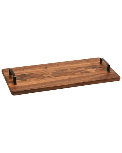Kalmar Home Wood Tray W/ Metal Handle - Rect In Brown