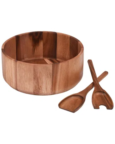 Kalmar Home X-large Salad Bowl With Servers In Brown