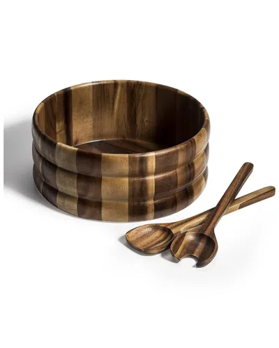 Kalmar Home X-large Salad Bowl With Servers In Brown