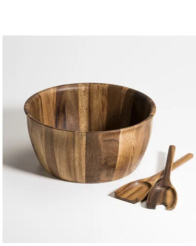 Kalmar Home X-large Salad Bowl With Servers In Brown