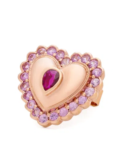 Kalthams Pavilion Jewellery 18k Rose Gold Heart Ruby And Sapphire Earrings In Pink