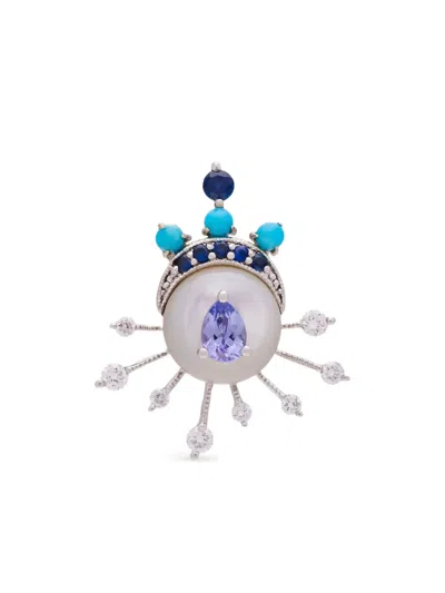 Kalthams Pavilion Jewellery 18k White Gold Eclipse Diamond And Tanzanite Earring In Silver