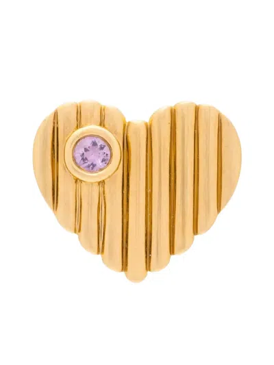 Kalthams Pavilion Jewellery 18k Yellow Gold Heart Dot Sapphire Earring