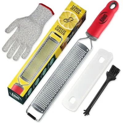 Kaluns Lemon Zester & Cheese Grater With Cleaning Brush & Glove, Premium Stainless Steel Citrus Zester For 