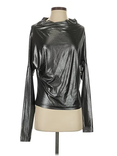 Pre-owned Kamalikulture Long Sleeve Top Gray Metallic Pattern Cowl Neck Tops