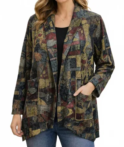 Kamana Abstract Tapestry Open Front Jacket In Multi