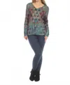 Kamana Long Sleeve Pattern Top In Multi In Blue