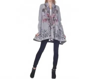 Kamana Suede Fur Bird Cardigan In Grey In Multi