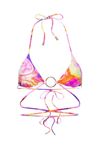 Kamari Swim Women's Pink / Purple Capri Triangle Tie Bikini Top In Pink/purple