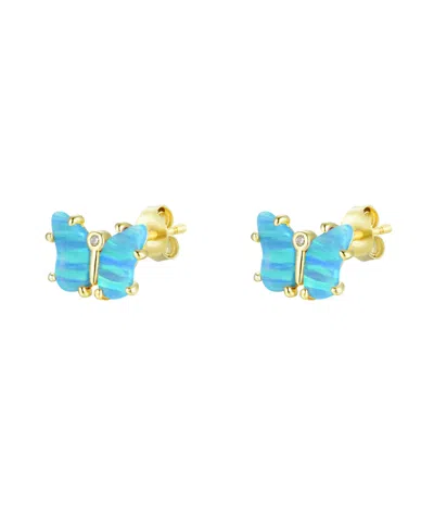 Kamaria Butterfly Earrings With Lab-grown Opal In 14k Gold Plated Sterling Silver In Blue