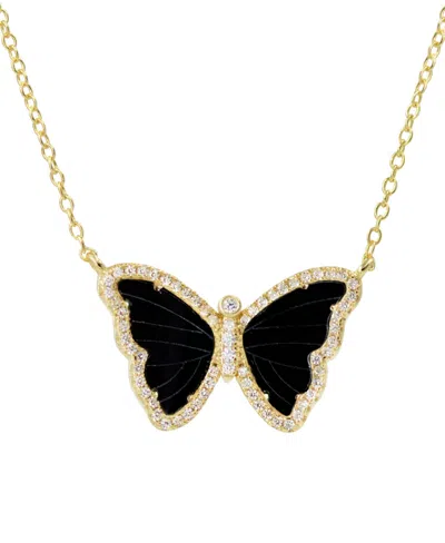 Kamaria Butterfly Necklace With Black Onyx In 14k Gold Plated Sterling Silver
