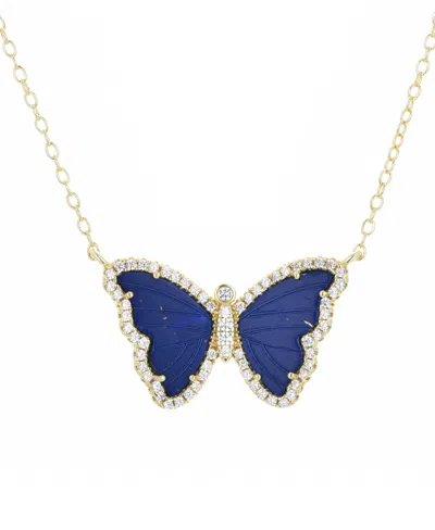Kamaria Butterfly Necklace With Blue Lapis In 14k Gold Plated Sterling Silver