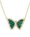 Kamaria Butterfly Necklace With Imitation Malachite In 14k Gold Plated Sterling Silver
