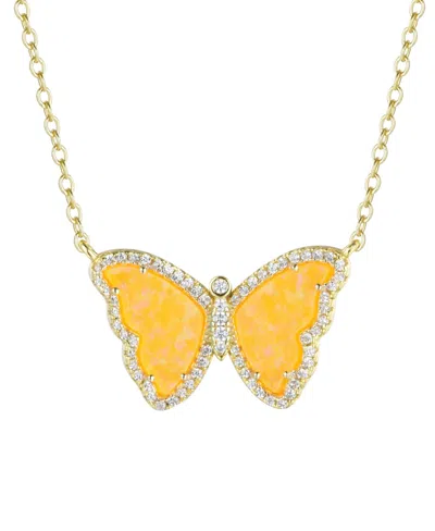 Kamaria Butterfly Necklace With Lab-grown Opal In 14k Gold Plated Sterling Silver