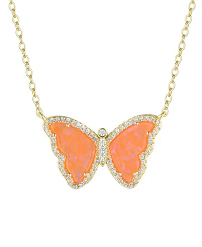 Kamaria Butterfly Necklace With Lab-grown Opal In 14k Gold Plated Sterling Silver