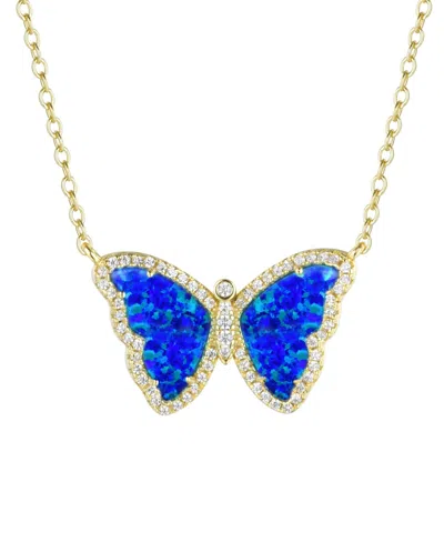 Kamaria Butterfly Necklace With Lab-grown Opal In 14k Gold Plated Sterling Silver