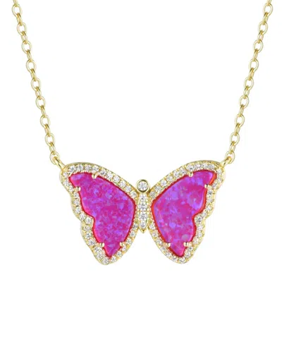 Kamaria Butterfly Necklace With Lab-grown Opal In 14k Gold Plated Sterling Silver