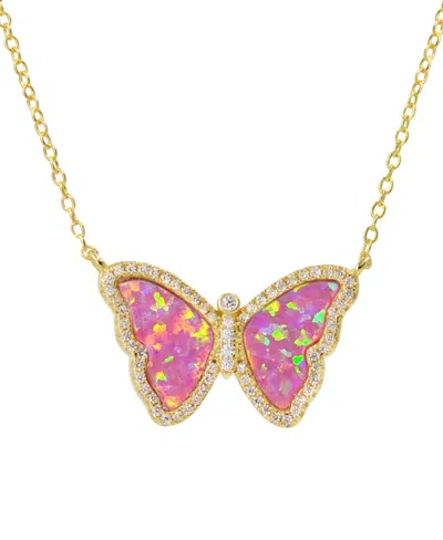 Kamaria Butterfly Necklace With Lab-grown Opal In 14k Gold Plated Sterling Silver In Pink