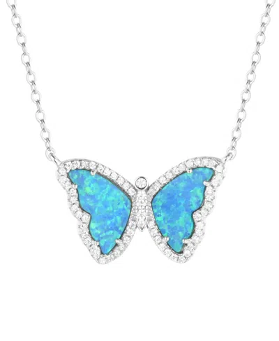 Kamaria Butterfly Necklace With Lab-grown Opal In Sterling Silver