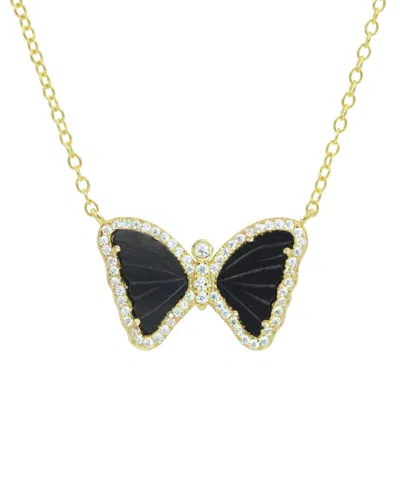 Kamaria Mini Butterfly Necklace With Black Onyx In 14k Gold Plated Sterling Silver