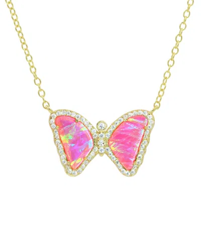 Kamaria Mini Butterfly Necklace With Lab-grown Opal In 14k Gold Plated Sterling Silver
