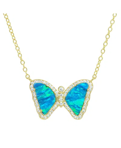 Kamaria Mini Butterfly Necklace With Lab-grown Opal In 14k Gold Plated Sterling Silver