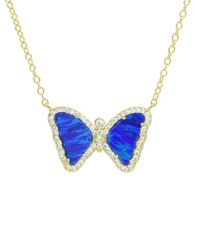 Kamaria Mini Butterfly Necklace With Lab-grown Opal In 14k Gold Plated Sterling Silver