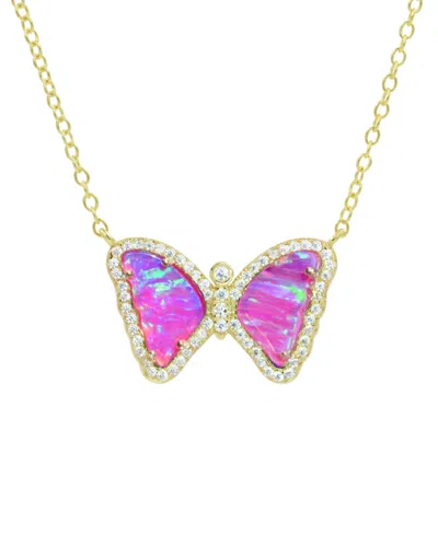 Kamaria Mini Butterfly Necklace With Lab-grown Opal In 14k Gold Plated Sterling Silver