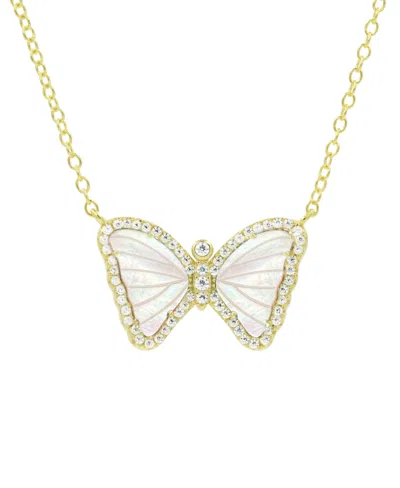 Kamaria Mini Butterfly Necklace With Mother Of Pearl In 14k Gold Plated Sterling Silver