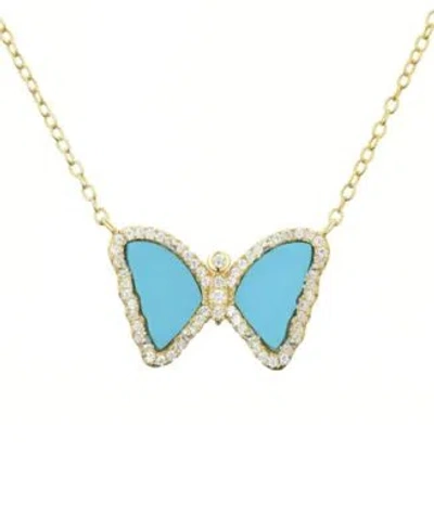 Kamaria Mini Butterfly Necklace With Turquoise In 14k Gold Plated Sterling Silver