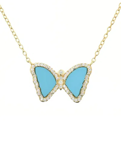Kamaria Mini Butterfly Necklace With Turquoise In 14k Gold Plated Sterling Silver