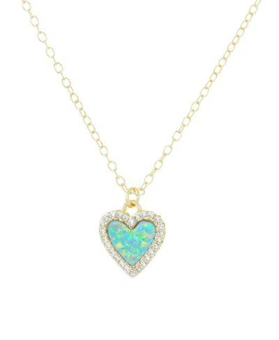 Kamaria Mini Heart Necklace With Lab-grown Opal In 14k Gold Plated Sterling Silver