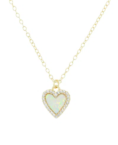 Kamaria Mini Heart Necklace With Lab-grown Opal In 14k Gold Plated Sterling Silver