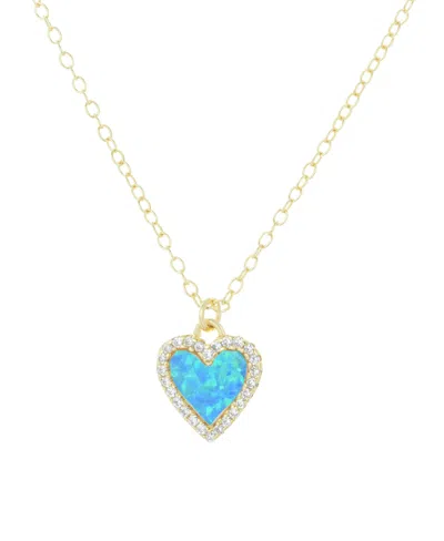 Kamaria Mini Heart Necklace With Lab-grown Opal In 14k Gold Plated Sterling Silver In Blue