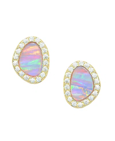 Kamaria Pebble Stud Earrings With Lab-grown Opal In 14k Gold Plated Sterling Silver