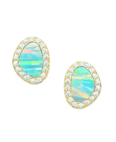 Kamaria Pebble Stud Earrings With Lab-grown Opal In 14k Gold Plated Sterling Silver