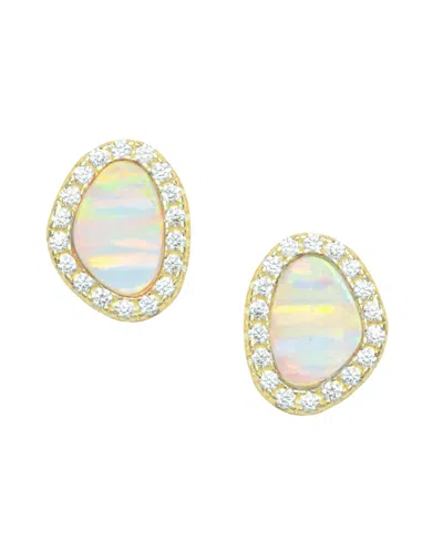 Kamaria Pebble Stud Earrings With Lab-grown Opal In 14k Gold Plated Sterling Silver In White