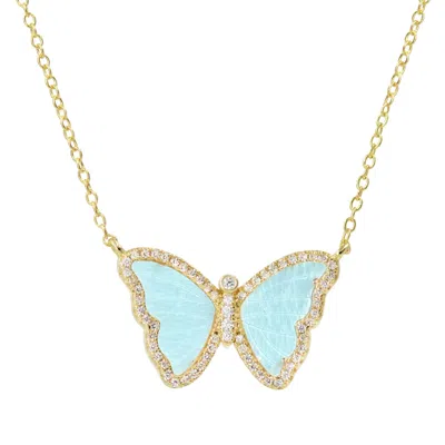 Kamaria Women's Amazonite Butterfly Necklace With Crystals - Gold