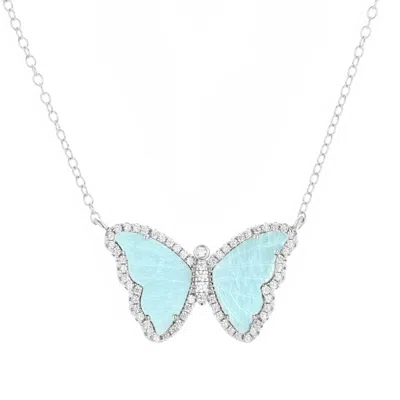 Kamaria Women's Amazonite Butterfly Necklace With Crystals - Silver