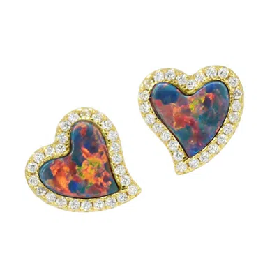 Kamaria Women's Amore Heart Stud Earrings - Opal - Black In Gold